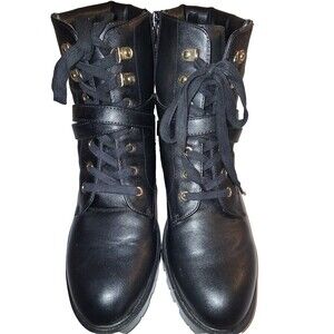 Rachel Zoe Millie Black Combat Boot Chain Accent Side Zipper Women's Size 10M